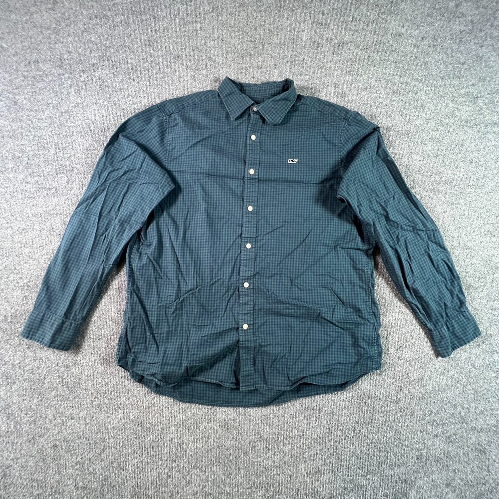 Vineyard Vines Mens Large Green Blue Gingham Button Front Shirt 1W011962 Preppy